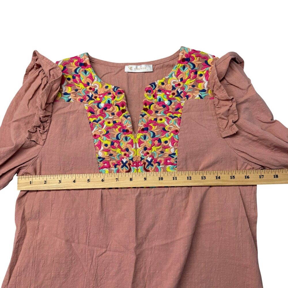 Kirundo Dress Women's Small Pink Floral Cottagecore Embroidered Boho Shift Flowy - Picture 8 of 9